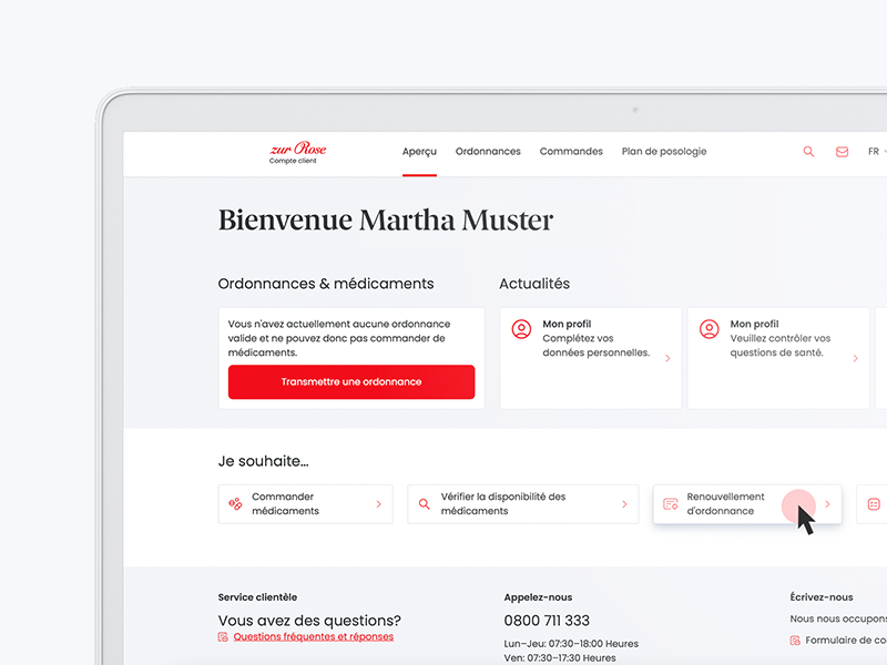 Zur Rose Compte client - Renouveler une ordonnance